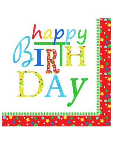 20 x Servetten 3-laags 1/4 vouw 33 cm x 33 cm "Happy Birthday" voor verjaardag Feestartikelen