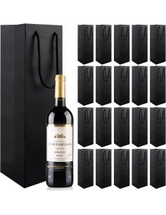 Sac pour 1 bouteille / vin 10+9x39cm en papier kraft noir avec corde