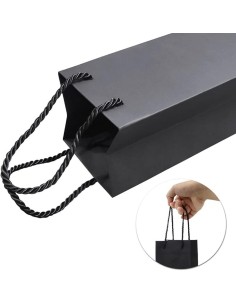 Sac pour 1 bouteille / vin 10+9x39cm en papier kraft noir avec corde 2