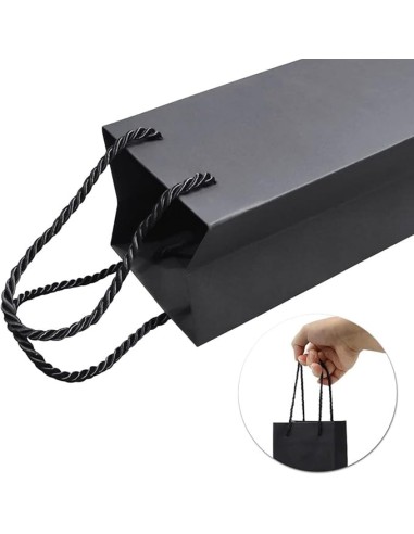 Wijntas 10+9x39cm voor 1 Fles zwart met touw /Flestas papier / Cadeauverpakking