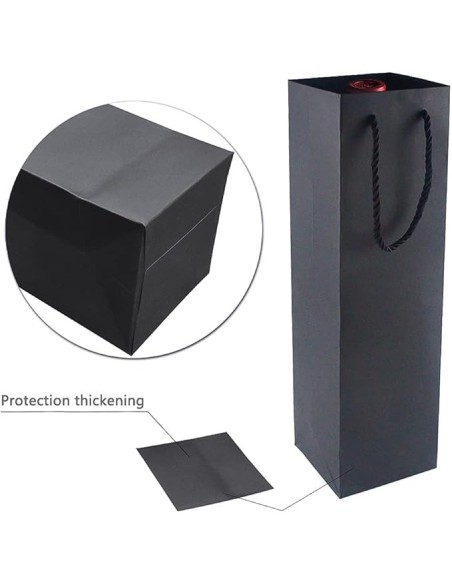 Sac pour 1 bouteille / vin 10+9x39cm en papier kraft noir avec corde