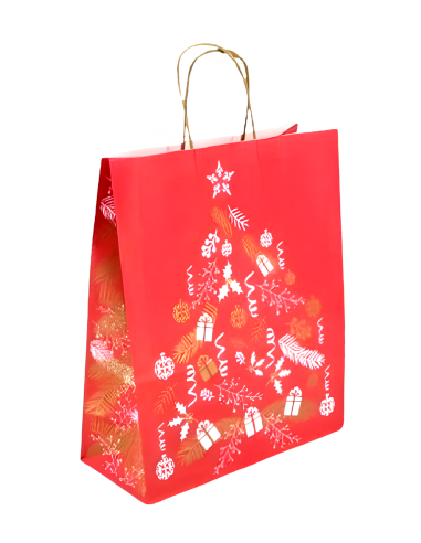 Rode Kraftpapier Tassen 18x8x22cm met handvat "Red Christmas" - Kerstmotief cadeautasjes geschenktas