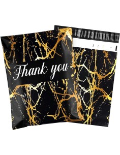 Verzendzakken met handvat « Thank you « Gold marble zwart formaat B4 25,5 x 37 + 7cm /Plastic Envelop / Verzendenveloppen