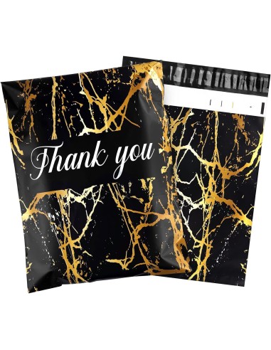 Verzendzakken met handvat « Thank you « Gold marble formaat B4 25,5 x 37 + 7cm /Plastic Envelop / Verzendenveloppen