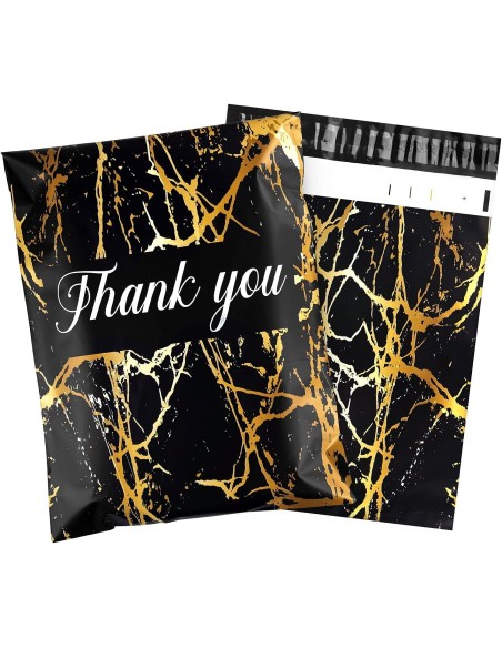 Verzendzakken met handvat « Thank you « Gold marble zwart formaat B4 25,5 x 37 + 7cm /Plastic Envelop / Verzendenveloppen