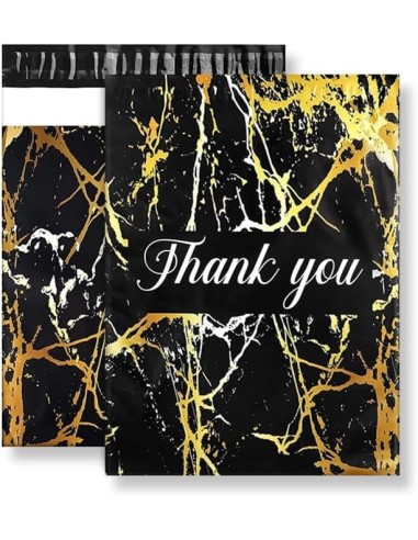 Verzendzakken met handvat « Thank you « Gold marble zwart formaat B4 25,5 x 37 + 7cm /Plastic Envelop / Verzendenveloppen