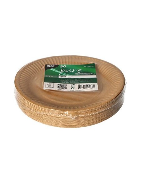 50 Kartonnen bordjes bruin Nature Kraft karton 19cm