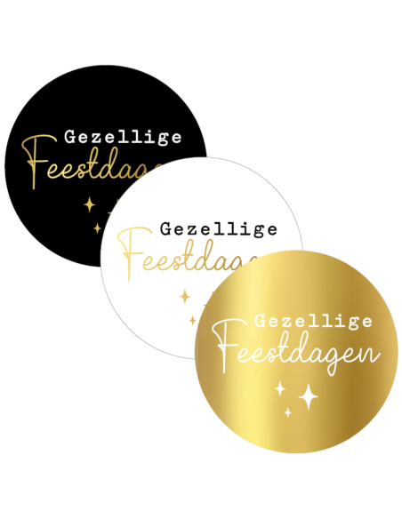 Stickers op rol " Gezellige Feestdagen " 4 cm 3 kleuren