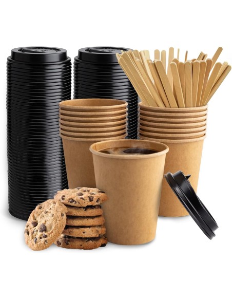 Gobelet à café à emporter Kraft 80mm 240ml marron- 100 pièces + cou...