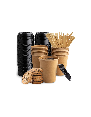 Gobelet à café à emporter Kraft 80mm 240ml marron- 100 pièces + cou...