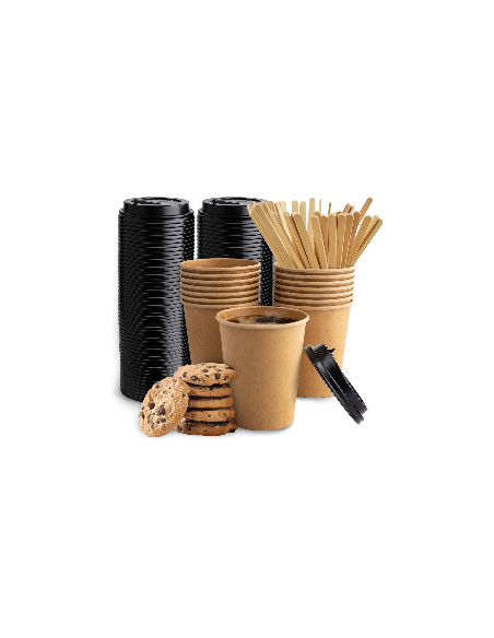 Gobelet à café à emporter Kraft 80mm 240ml marron- 100 pièces + cou...