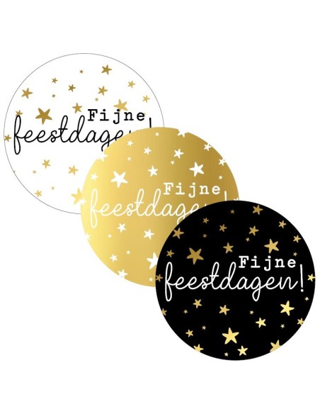 Stickers op rol " Fijne feestdagen " 4 cm 3 kleuren