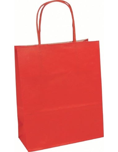 Sacs kraft couleur rouge à poignées torsadées 18x8x22cm  - Accueil
