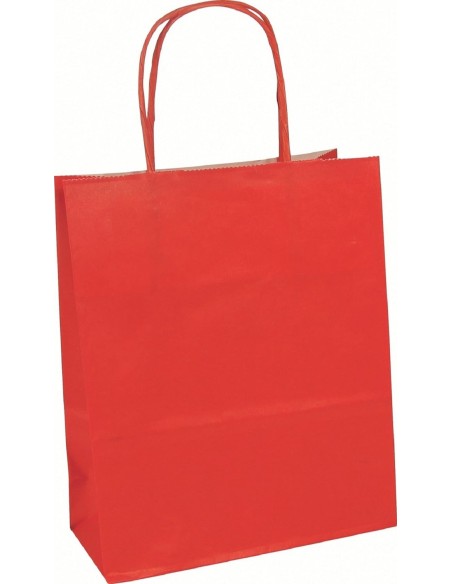 Sacs kraft couleur rouge à poignées torsadées 18x8x22cm  - Accueil