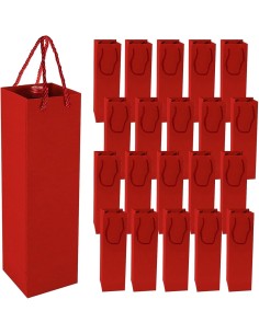 Sac pour 1 bouteille / vin 10+9x39cm en papier kraft rouge avec corde