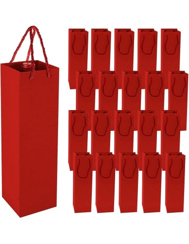 Sac pour 1 bouteille / vin 10+9x39cm en papier kraft rouge avec corde