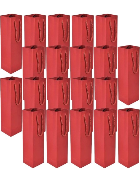Sac pour 1 bouteille / vin 10+9x39cm en papier kraft rouge avec corde
