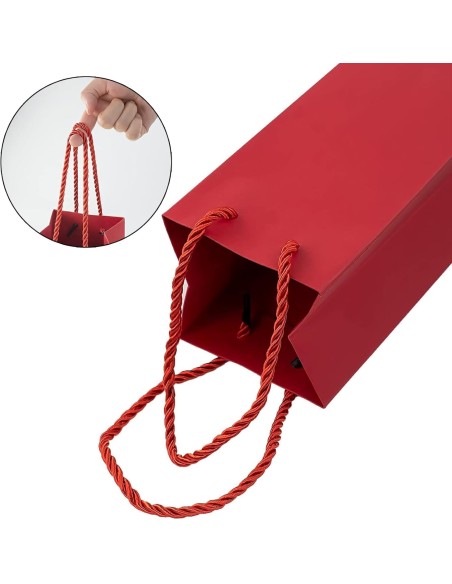 Wijntas 10+9x39cm voor 1 Fles rood met touw /Flestas papier / Cadeauverpakking