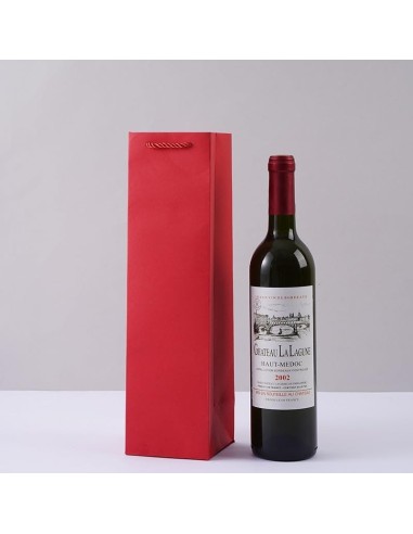 Sac pour 1 bouteille / vin 10+9x39cm en papier kraft rouge avec corde
