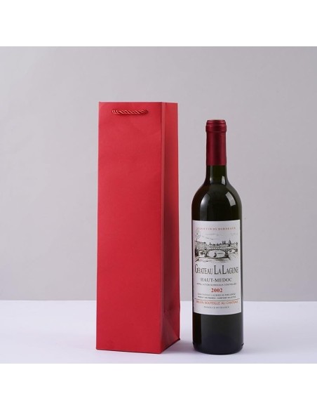 Sac pour 1 bouteille / vin 10+9x39cm en papier kraft rouge avec corde