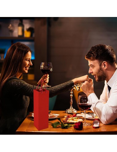 Sac pour 1 bouteille / vin 10+9x39cm en papier kraft rouge avec corde