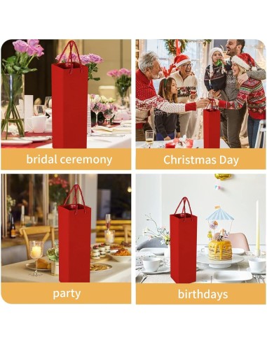 Wijntas 10+9x39cm voor 1 Fles rood met touw /Flestas papier / Cadeauverpakking