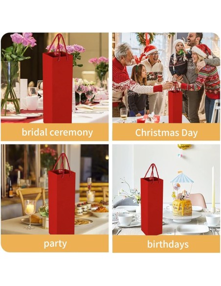 Sac pour 1 bouteille / vin 10+9x39cm en papier kraft rouge avec corde