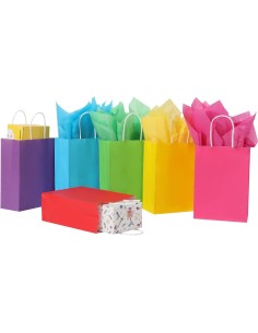 48 x Draagtassen van gekleurd kraftpapier mix 3  6 verschillende kleuren met gevlochten oren 18x8x22cm 2