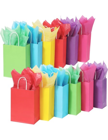 48 x Draagtassen van gekleurd kraftpapier mix 3  6 verschillende kleuren met gevlochten oren 18x8x22cm