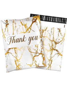 Verzendzakken « Thank you « Gold marble wit formaat B4 25,5 x 37 + 7cm /Plastic Envelop / Verzendenveloppen