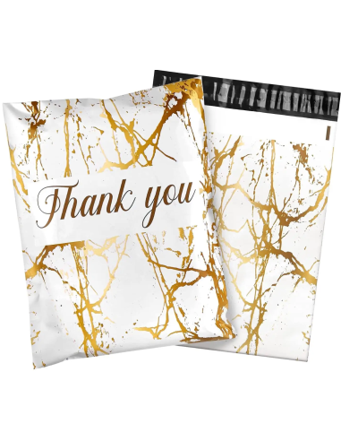 Verzendzakken « Thank you « Gold marble wit formaat B4 25,5 x 37 + 7cm /Plastic Envelop / Verzendenveloppen