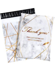Enveloppes d'expédition marbre doré blanc  " Thank you for supporting my little business" format B4 – 25,5 x 37 + 7cm
