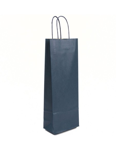 Kraft Wijntas 14+8x39cm voor 1 Fles blauw / Flestas papier / Cadeauverpakking /draagtas voor Fles/wijn / Fleszak · Fles zak