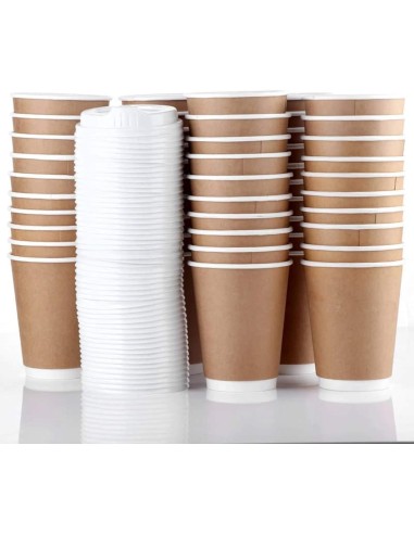 Gobelet à café à emporter Kraft 80mm 240ml marron- 100 pièces + cou...