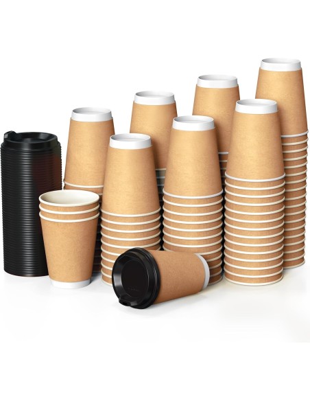 Gobelet à café à emporter Kraft 80mm 240ml marron- 100 pièces + cou...