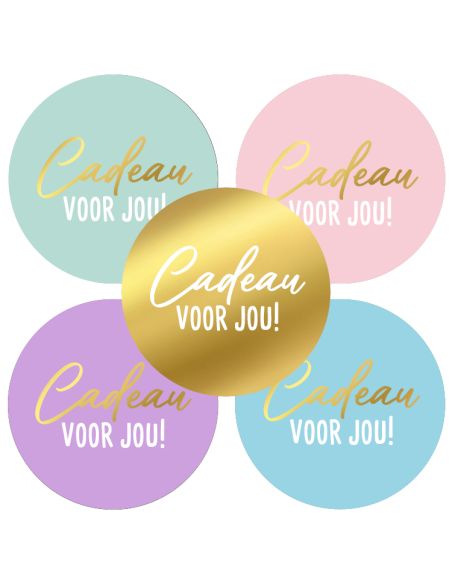 Stickers op rol " Cadeautje voor jou " 4 cm kleuren