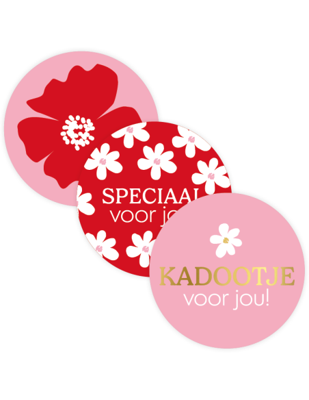 Stickers op rol Kadootje voor jou + bloem (3 varianten) 5cm