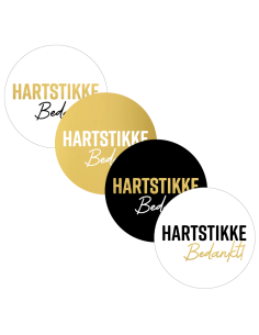 Stickers op rol "Hartstikke Bedankt" + hart (4 varianten) 4 cm kleuren