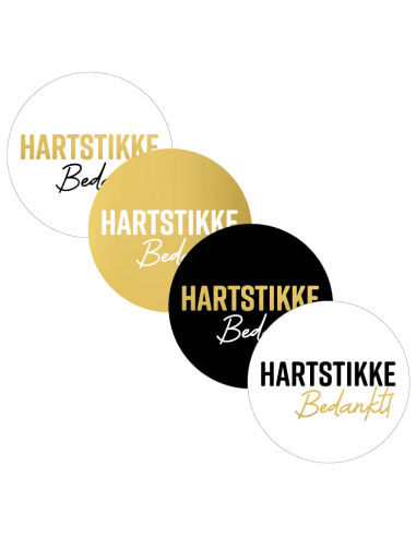 Stickers op rol "Hartstikke Bedankt" + hart (4 varianten) 4 cm kleuren