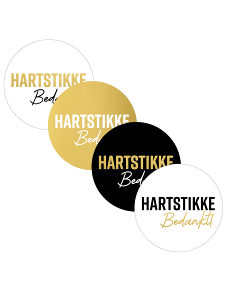 Stickers op rol "Hartstikke Bedankt" + hart (4 varianten) 4 cm kleuren