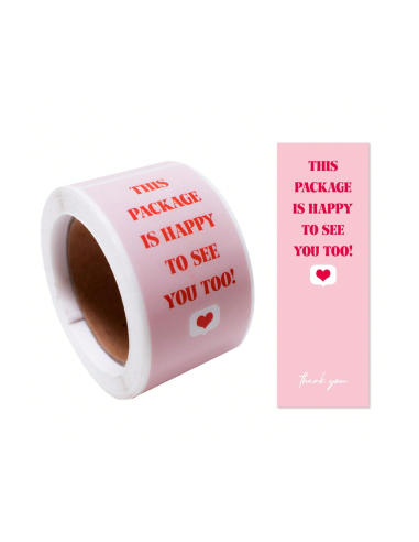 100 Etiquettes blanches en rouleau "This package is happy to see yo...