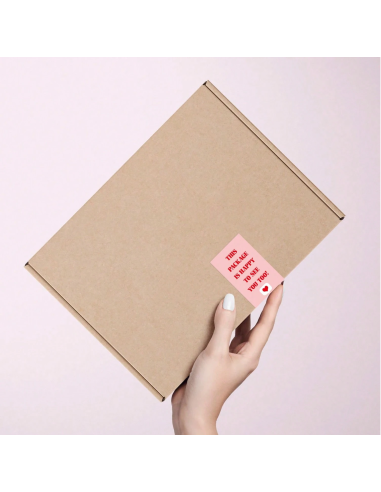 100 Etiquettes blanches en rouleau "This package is happy to see yo...