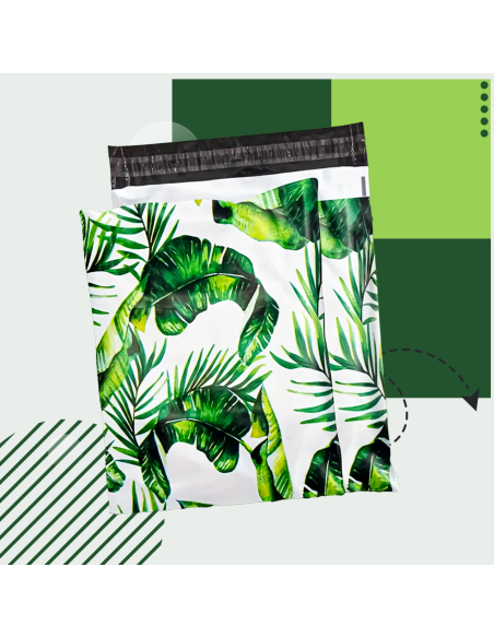 Verzendzakken  formaat B4 – 25,5 x 37 groene bladeren/Plastic Envelop / Verzendenveloppen