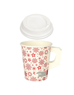 Coffee to go koffiebeker 80mm 240ml 8oz "Kerst" + witte deksels- 10...