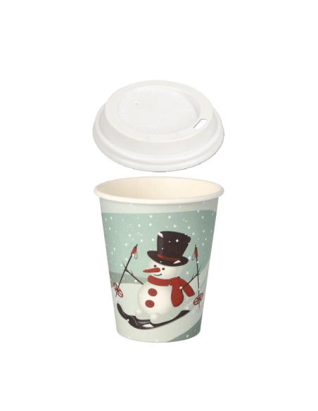 Coffee to go koffiebeker 80mm 240ml 8oz "Kerst" + witte deksels- 10...