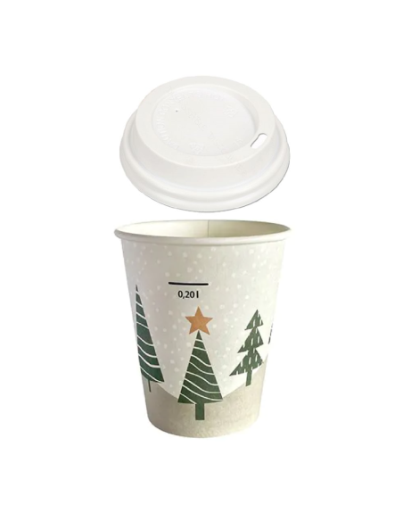 Coffee to go koffiebeker 80mm 240ml 8oz "Kerst" + witte deksels- 10...