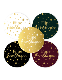 Stickers op rol " Fijne feestdagen " 4 cm 5 kleuren