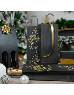 Sacs kraft pour 1 bouteille / vin 14+8x39cm en papier kraft noir  -... 2