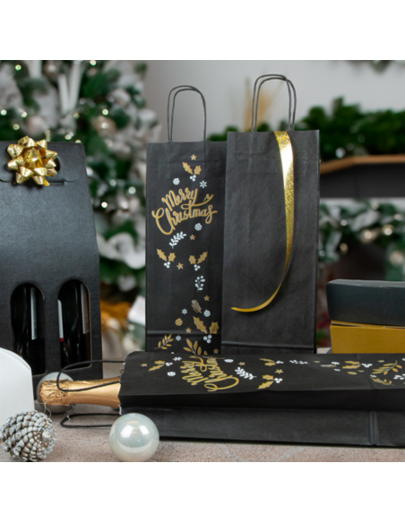 Kraft Wijntas 14+8x39cm voor 1 Fles Zwart / Flestas papier / Cadeau...