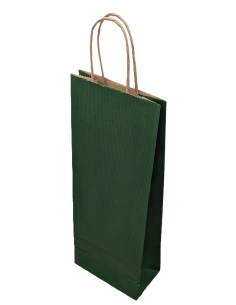 Sacs kraft pour 1 bouteille / vin 14+8x39cm en papier kraft vert